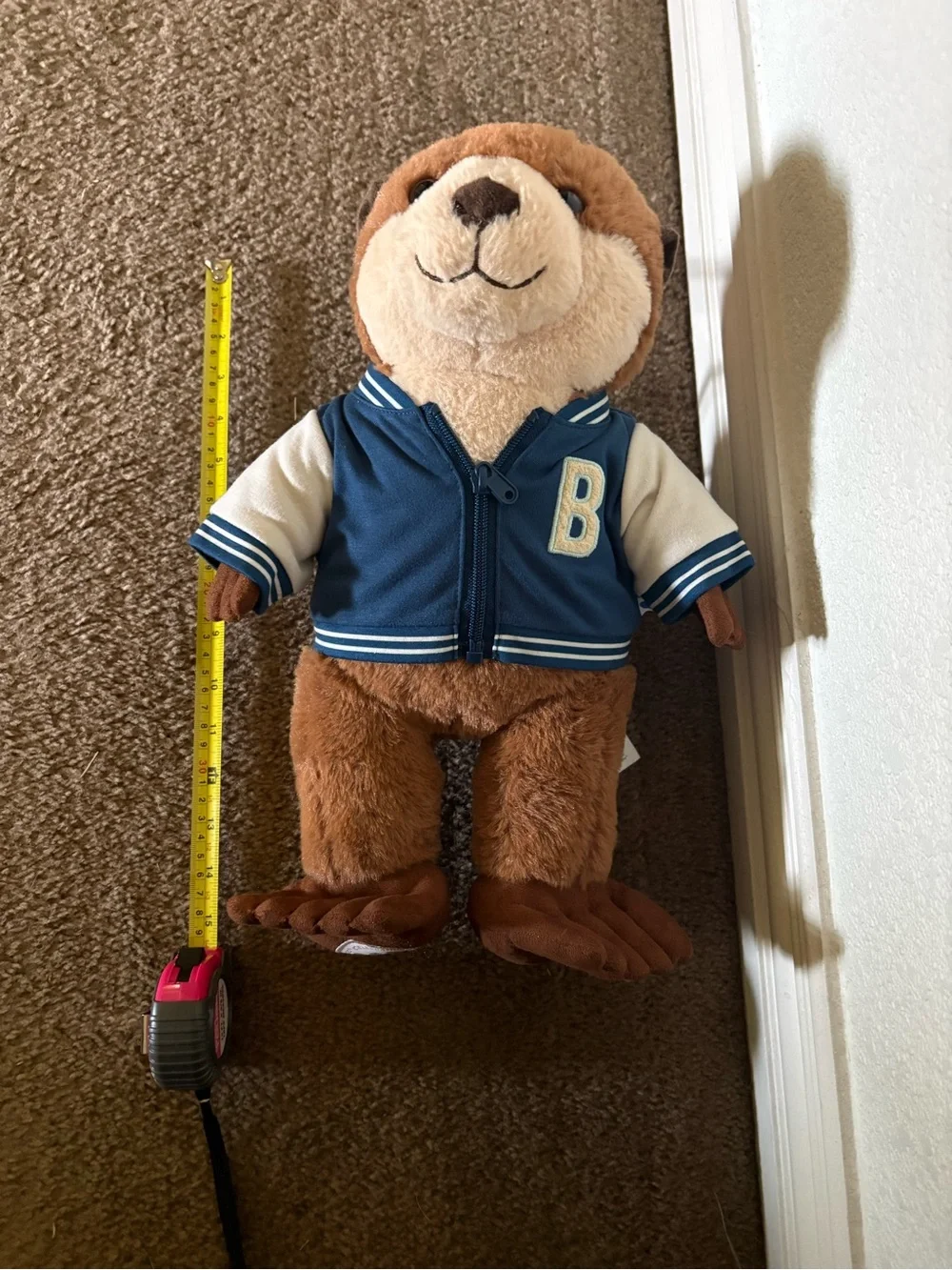Build-A-Bear Brown Otter in Navy and White Varsity Jacket